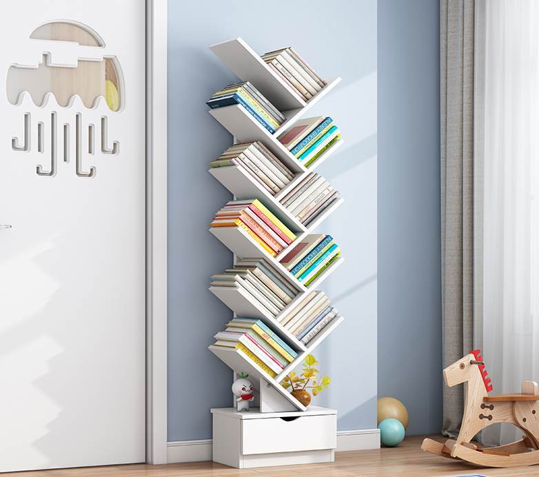 Walnut Japanese White Geometric Tree Shaped Shelf Bookcase Cube Bookcase Shelving Display Shelf Storage