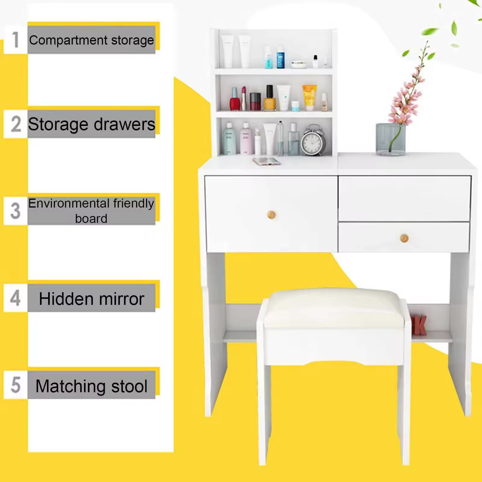 Hot Sale Multi-functiona Wood Makeup Vanity Table Set Nordic Dressing Table Bedroom Furniture Simple Bedside Dresser For Bedroom