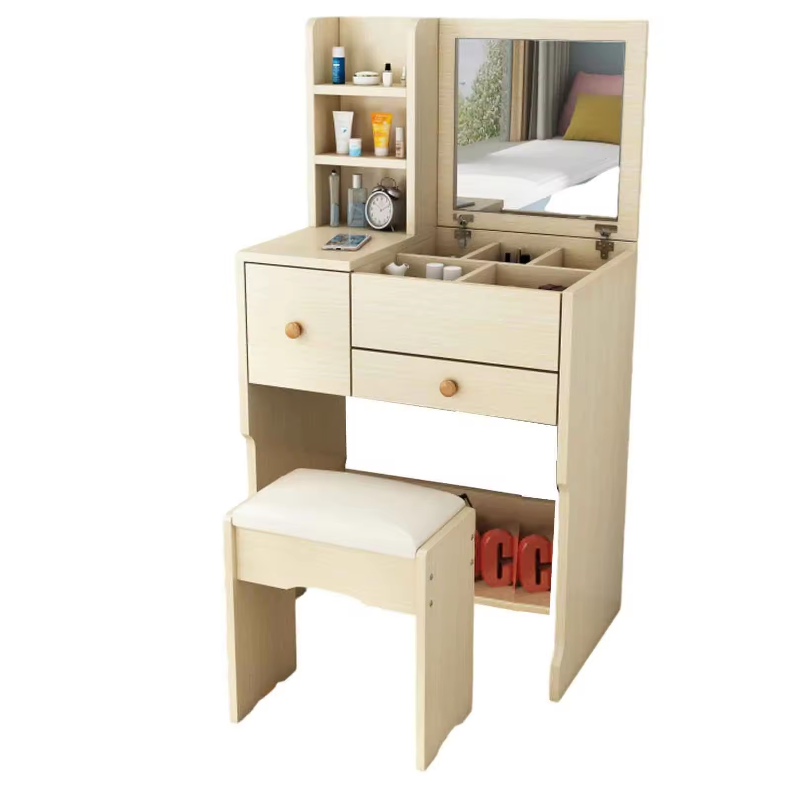 Hot Sale Multi-functiona Wood Makeup Vanity Table Set Nordic Dressing Table Bedroom Furniture Simple Bedside Dresser For Bedroom