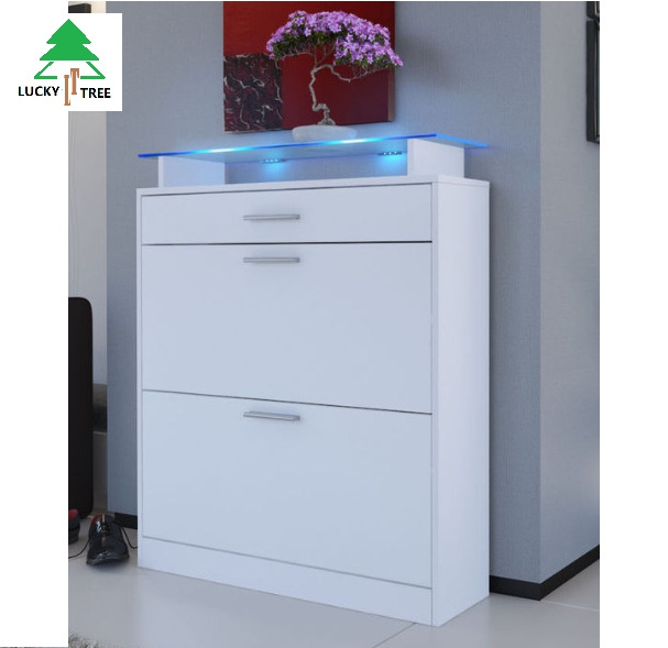 High Quality New Model Shoe Cabinet  Shoe Rack with LED light and glass top