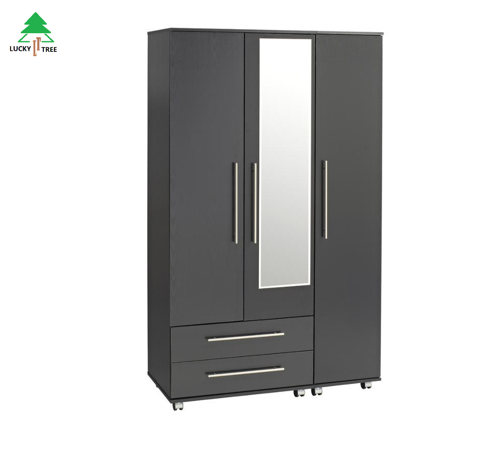 Latest Design Dark Wooden Cabinet Bedroom Furniture Clothes Wardrobe With Mirror