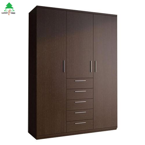 Latest Design Dark Wooden Cabinet Bedroom Furniture Clothes Wardrobe With Mirror