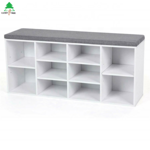 10 Grids Shoe Bench Storage Lift up Bench Top Gray Cushion Shoe Rack Cabinet with Seat