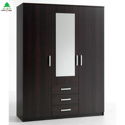 Latest Design Dark Wooden Cabinet Bedroom Furniture Clothes Wardrobe With Mirror