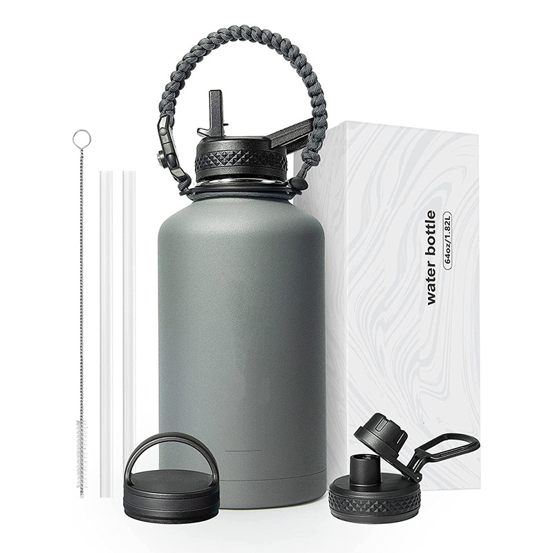 2 Litre Powder Coated Custom Leek Proof Stainless Steel Vacuum Insulated Water Bottle With Straw Lid