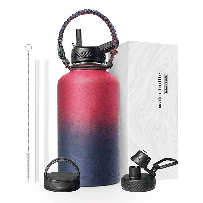 2 Litre Powder Coated Custom Leek Proof Stainless Steel Vacuum Insulated Water Bottle With Straw Lid