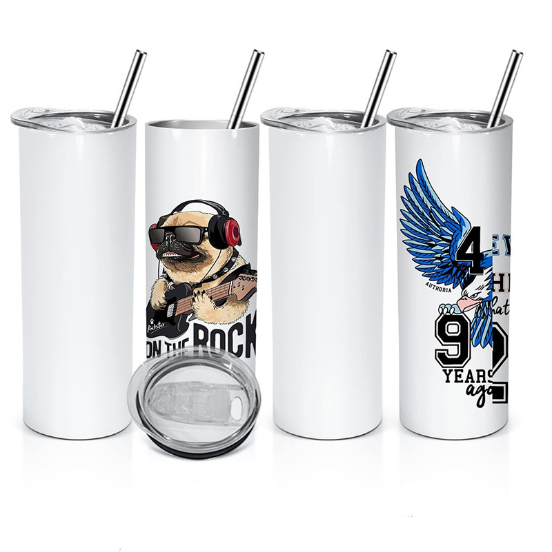 USA Warehouse 20OZ Sublimation Blanks Stainless Steel Skinny Sublimation Straight Tumblers with Straw