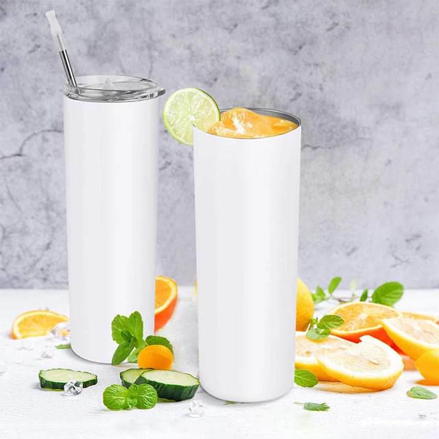 USA Warehouse 20OZ Sublimation Blanks Stainless Steel Skinny Sublimation Straight Tumblers with Straw