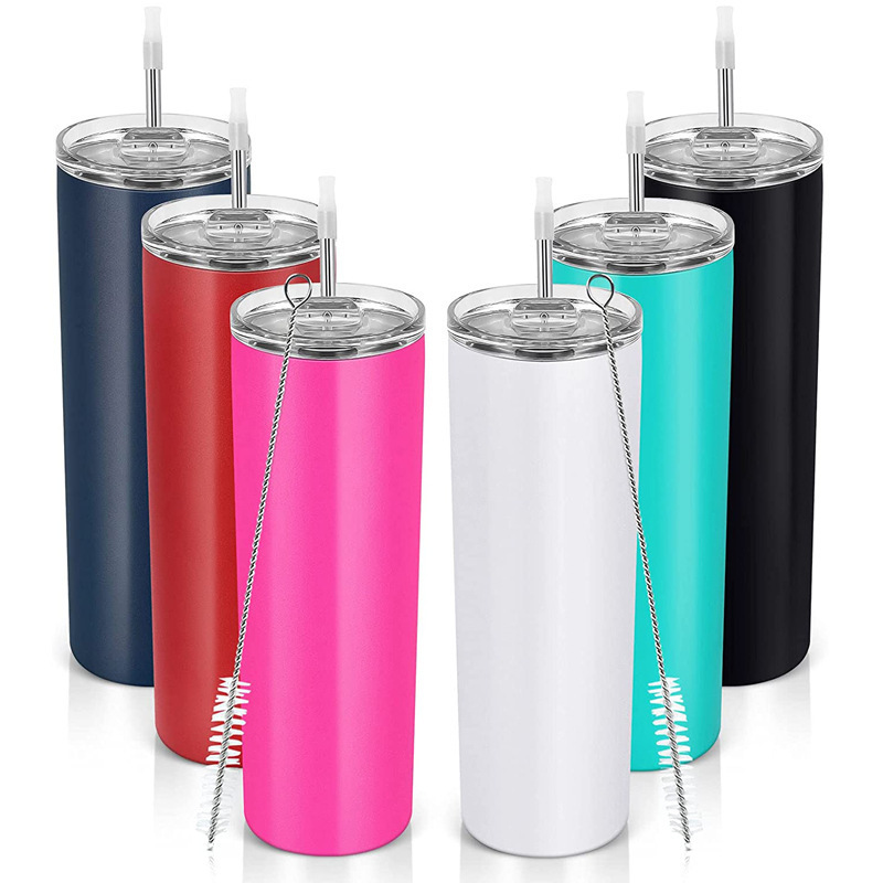 USA Warehouse 20OZ Sublimation Blanks Stainless Steel Skinny Sublimation Straight Tumblers with Straw