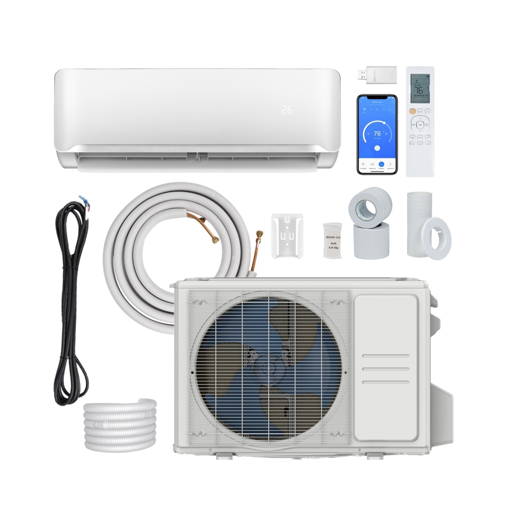 USA Market NY Warehouse DC Inverter Heat Pump Wall Mounted Ductless Mini Split AC unit Air Conditioner System With WIFI Control