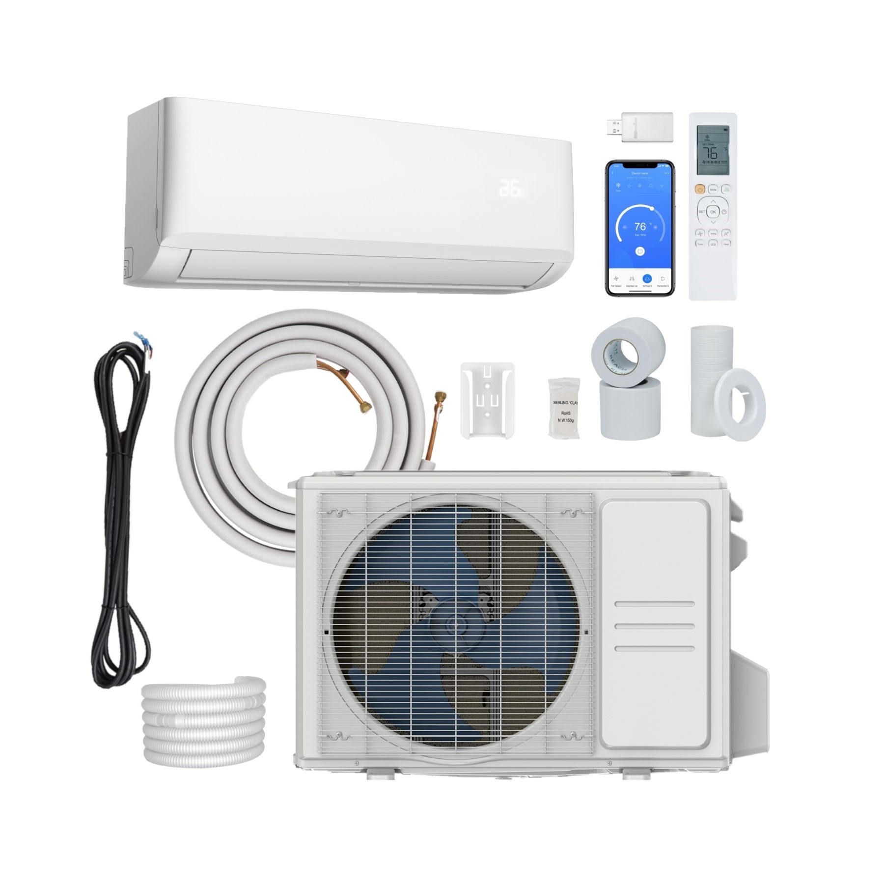 USA Market NY Warehouse DC Inverter Heat Pump Wall Mounted Ductless Mini Split AC unit Air Conditioner System With WIFI Control