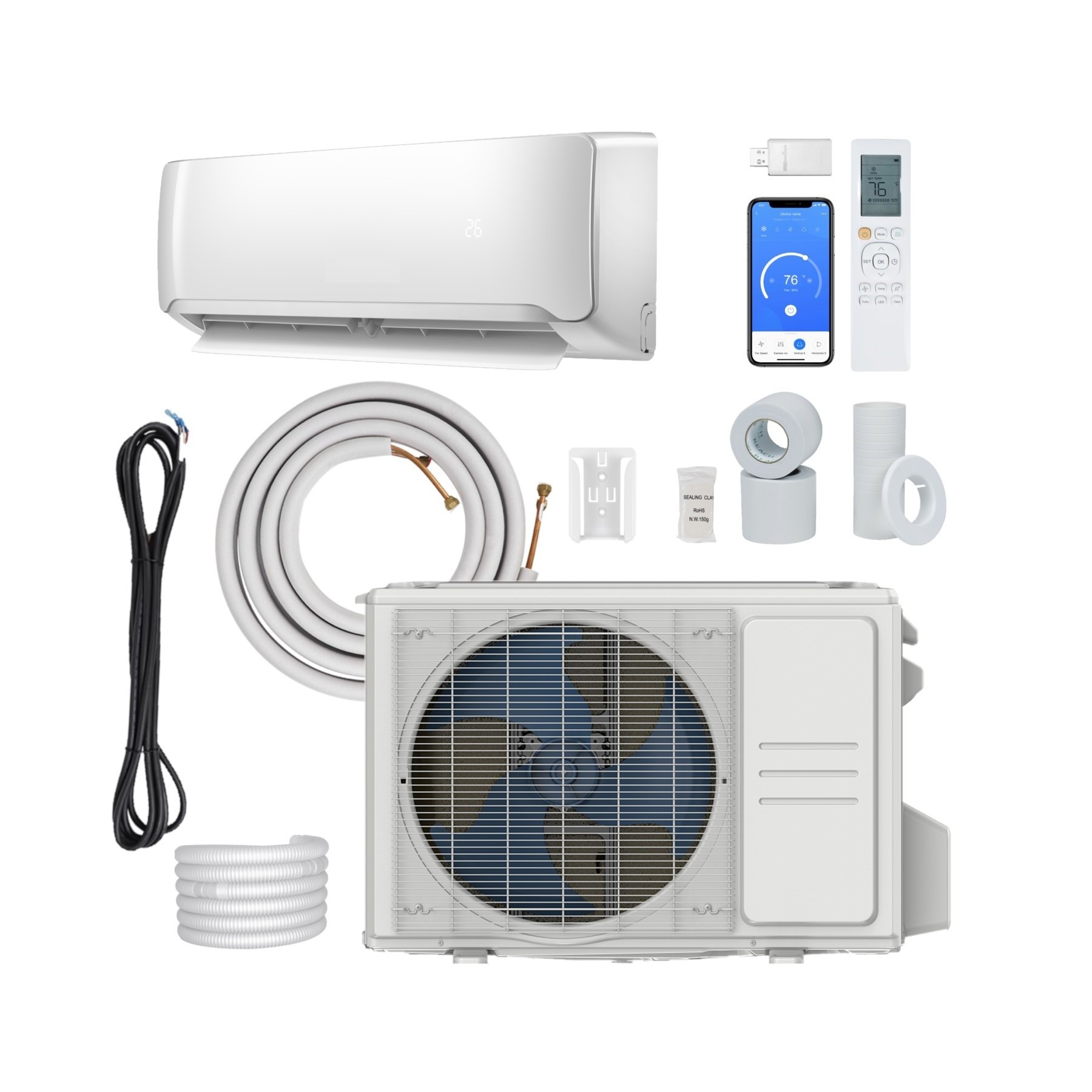 USA Market NY Warehouse DC Inverter Heat Pump Wall Mounted Ductless Mini Split AC unit Air Conditioner System With WIFI Control