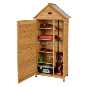 Outdoor Storage Shed Lockable Wooden Garden Tool Storage Cabinet W/ Shelves