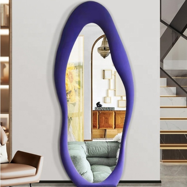 Factory wholesale irregular floor mirror full body modern mirrors large wavy framed floor wall mirror for bedroom decoration