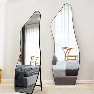 Wholesale Modern Decor Framed Wall Mirror Large Full Length Asymmetrical Irregular Wood 4mm Glass Mirros Custom Shape Wave Glass