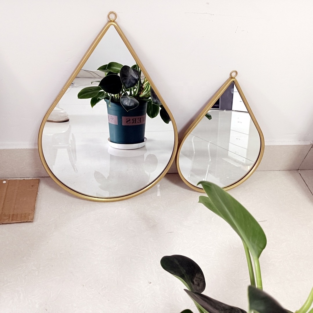 Wholesale modern cheap gold metal framed water drop wall mirror irregular teardrop vintage bathroom vanity wall decor mirror