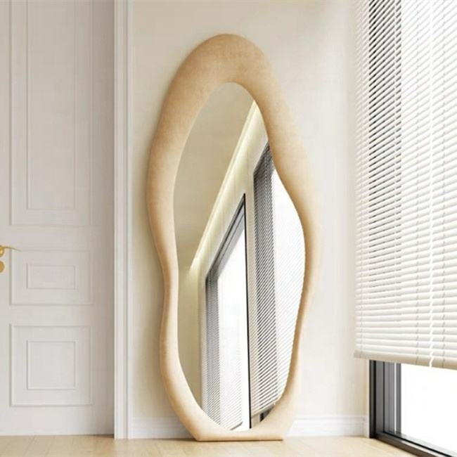 Factory wholesale irregular floor mirror full body modern mirrors large wavy framed floor wall mirror for bedroom decoration