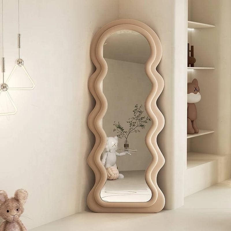 Factory direct customizable waved decor irregular handmade modern large full length dressing floor standing  full body mirror