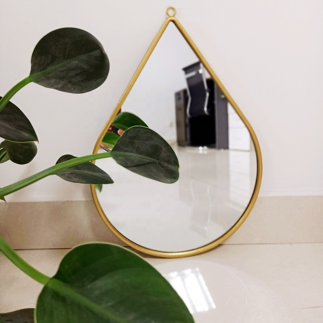 Wholesale modern cheap gold metal framed water drop wall mirror irregular teardrop vintage bathroom vanity wall decor mirror