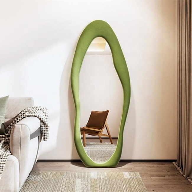 Factory wholesale irregular floor mirror full body modern mirrors large wavy framed floor wall mirror for bedroom decoration