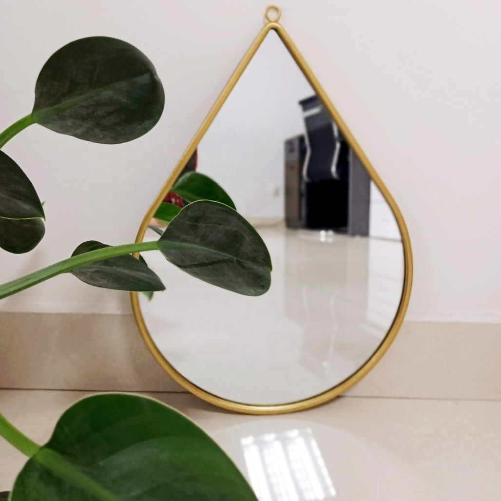 Wholesale modern cheap gold metal framed water drop wall mirror irregular teardrop vintage bathroom vanity wall decor mirror