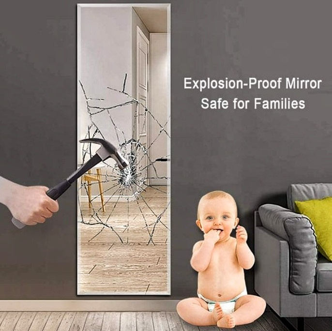 China factory wholesale large modern frameless GYM dance studio safety mirror living room shatterproof tempered wall mirror