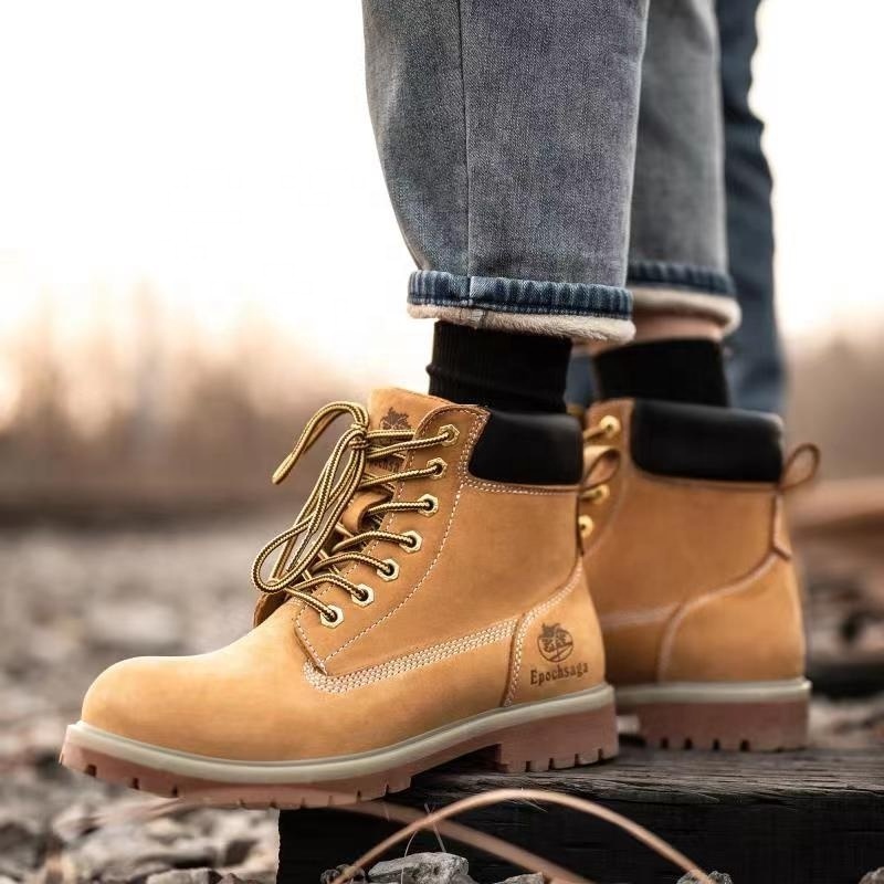 Hot selling Wheat Genuine leather work boots with Low temperature hot melting