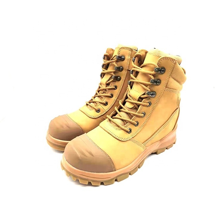 Wheat Genuine leather industrial work safety boots for men with anti-smashing steel toe