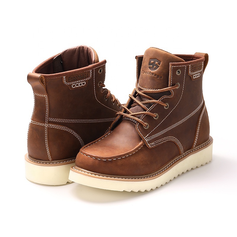 Hot selling genuine leather waterproof work boots with Low temperature hot melting