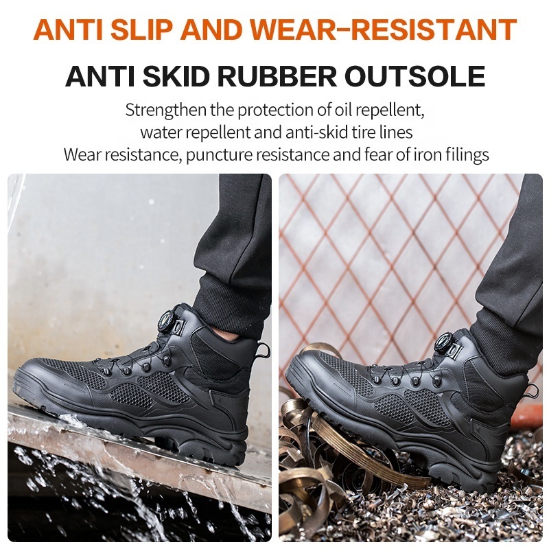 Non-slip rubber outsole safety shoes for men with BOA shoelaces system