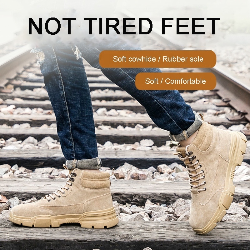 Breathable Suede insulation fashion industrial men work safety boots for electrician with soft rubber sole