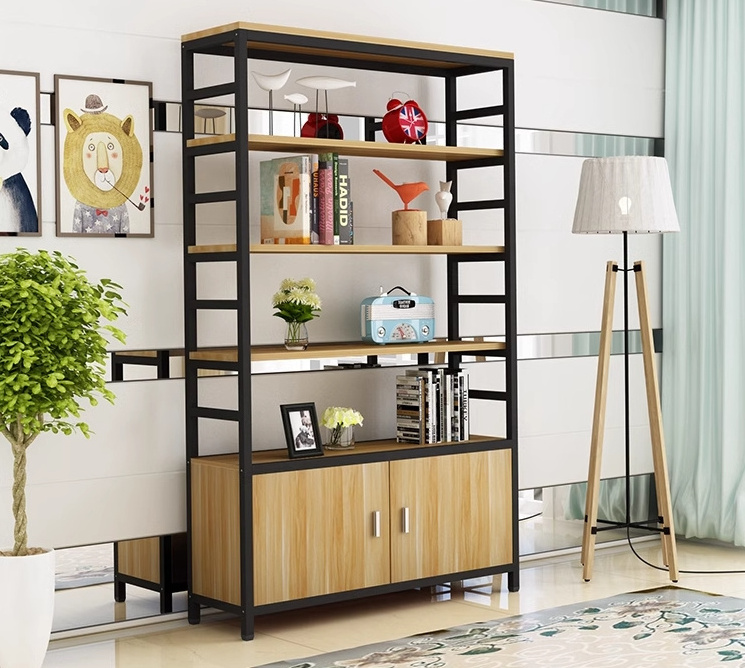 Wood & Metal Frame Bookcase Shelf Industrial Storage Organizer Modern Display Shelf Rack Open Back Standing Shelving Unit