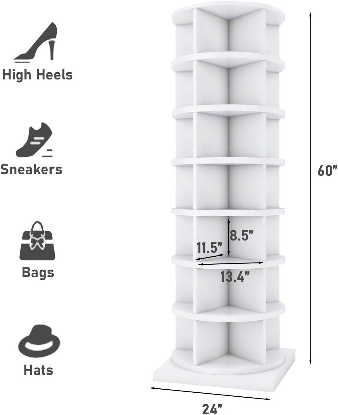 360 Rotating Shoe Rack 7-Tiers Organizer,Large Tall Rotating Shoe Organizer Tower Holds over 35-40 Pairs of Shoes