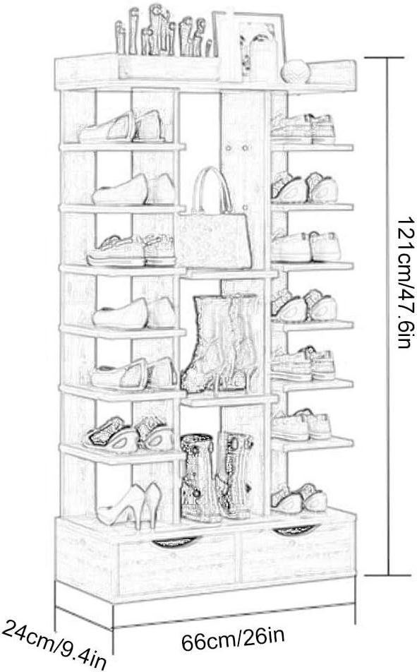 High Quality Wooden Shoe Tower with 2 Drawers, for Hallway, Bathroom, Living Room,Shoe Shelf Storage Cabinet