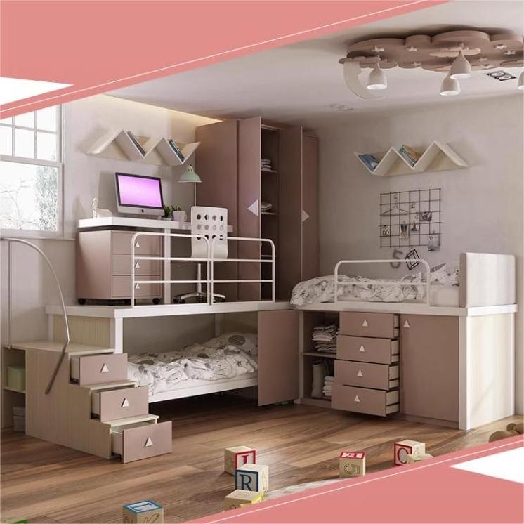 OEM &ODM Kids' Bunk Beds with slide and storage stair Princess and bedroom furniture Loft bed