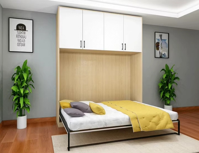 Solid wood multifunctional invisible bed for small apartments folding single multiple spaces study room and wardrobe all in one