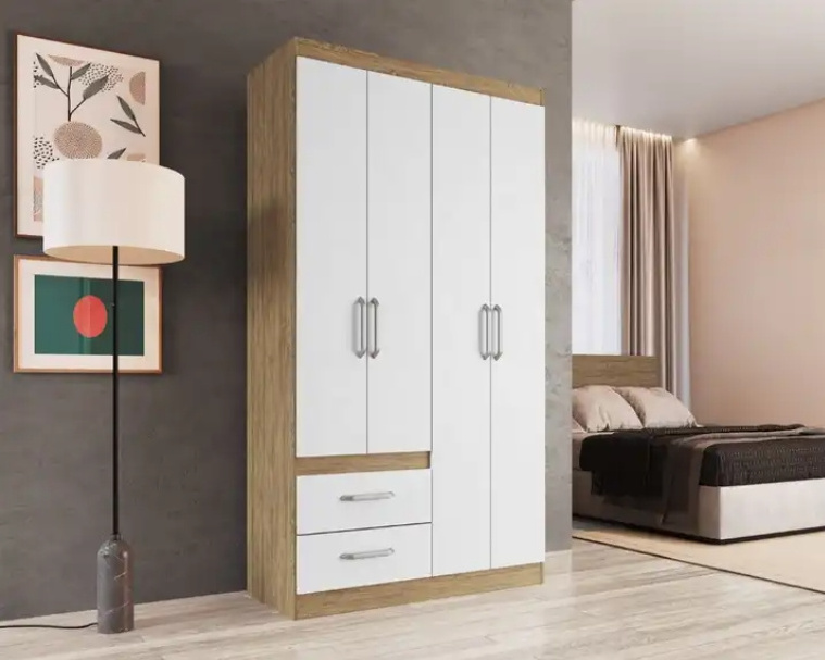 Wardrobe with 4 doors & 3 drawers for Bedroom wooden closet clothes cabinet