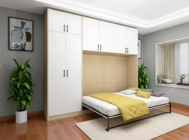 Solid wood multifunctional invisible bed for small apartments folding single multiple spaces study room and wardrobe all in one