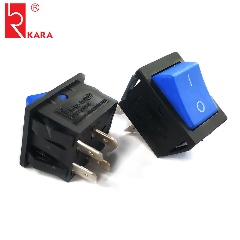 SINETONG KR2-11 Blue Square Head Rocker Switch 12V 24V DC 4 Pin 30A 250VAC Power Botton Switches