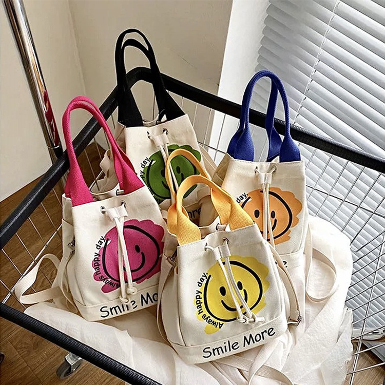 Wholesale Handbags Cute Small Bucket Bags Cotton Cloth Canvas Tote Bag for Girl Student Female Use