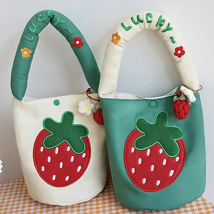 Wholesale Handbags Cute Small Bucket Bags Cotton Cloth Canvas Tote Bag for Girl Student Female Use