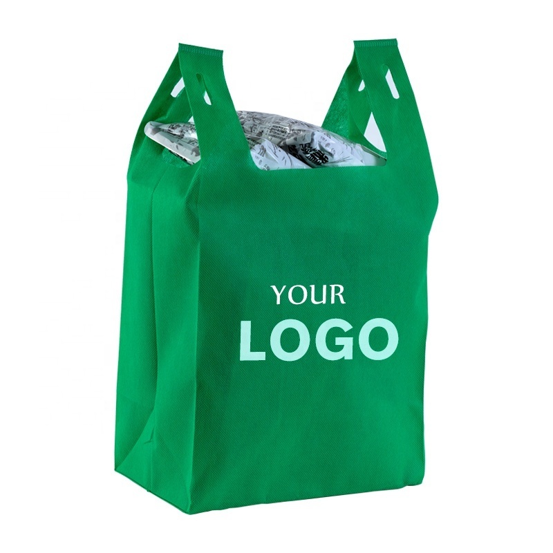 2023 New design recyclable die cut t shirt non woven vest shopping bag grocery bags for gift