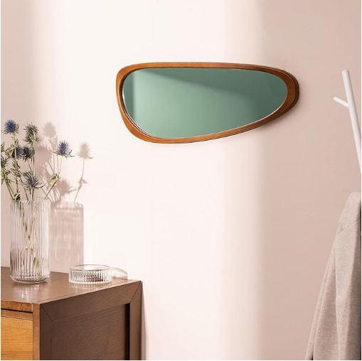 Irregular Wall Wooden Asymmetrical Mirror- Mid Century Abstract Design Aesthetic Home Decor Wood Framed Mirror