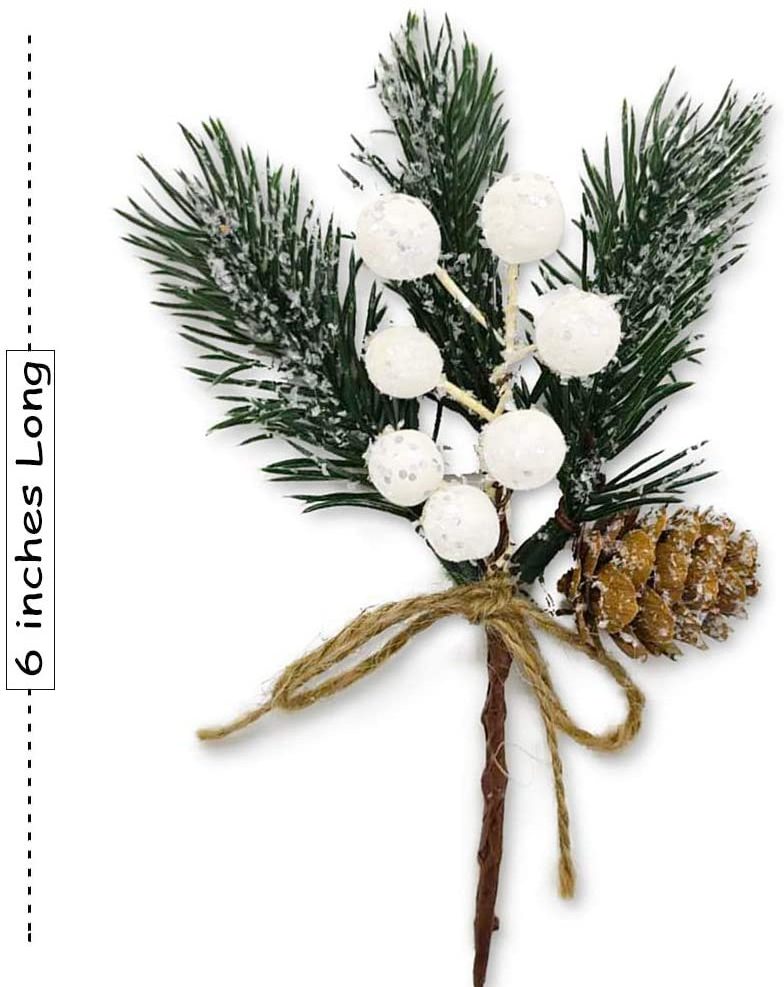 Artificial Christmas Picks White Christmas Berries Stems Pine Branches Cones Holly Spray Winter Holiday Floral Pick for Xmas