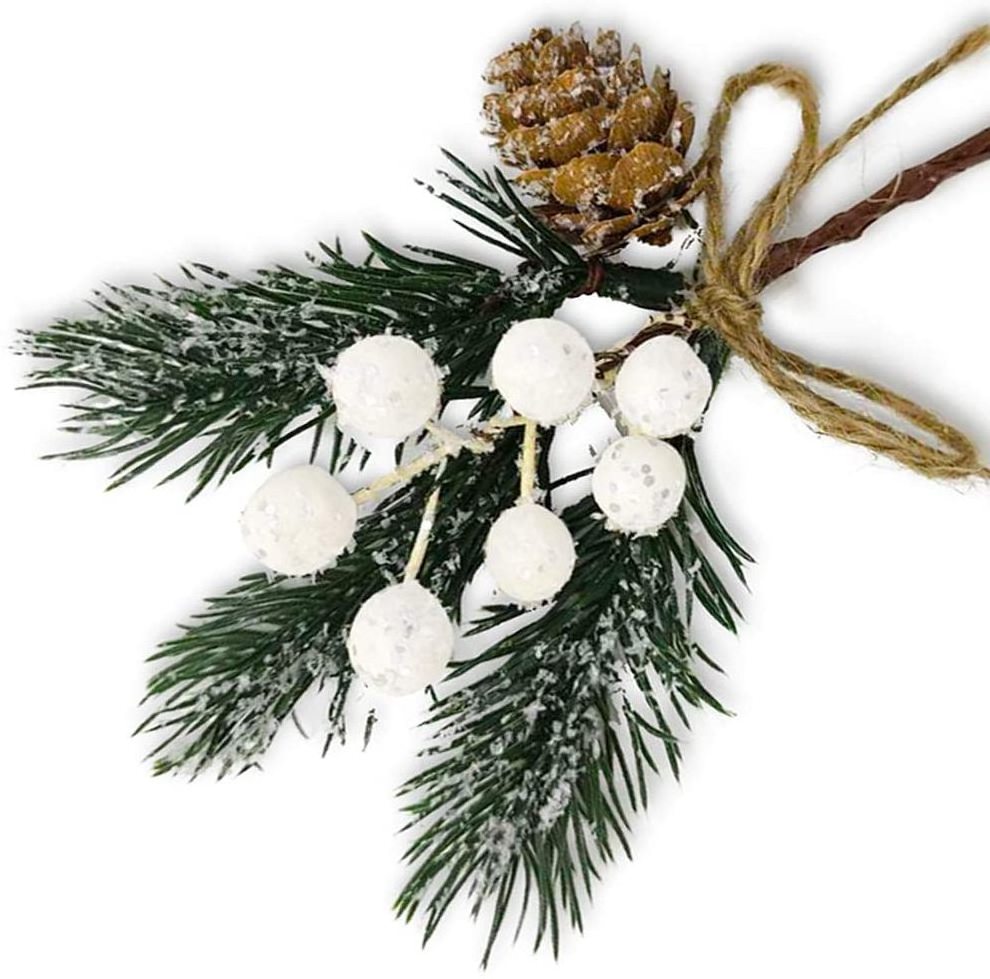 Artificial Christmas Picks White Christmas Berries Stems Pine Branches Cones Holly Spray Winter Holiday Floral Pick for Xmas