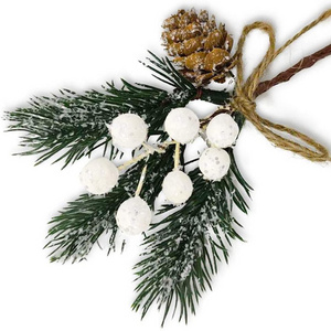 Artificial Christmas Picks White Christmas Berries Stems Pine Branches Cones Holly Spray Winter Holiday Floral Pick for Xmas