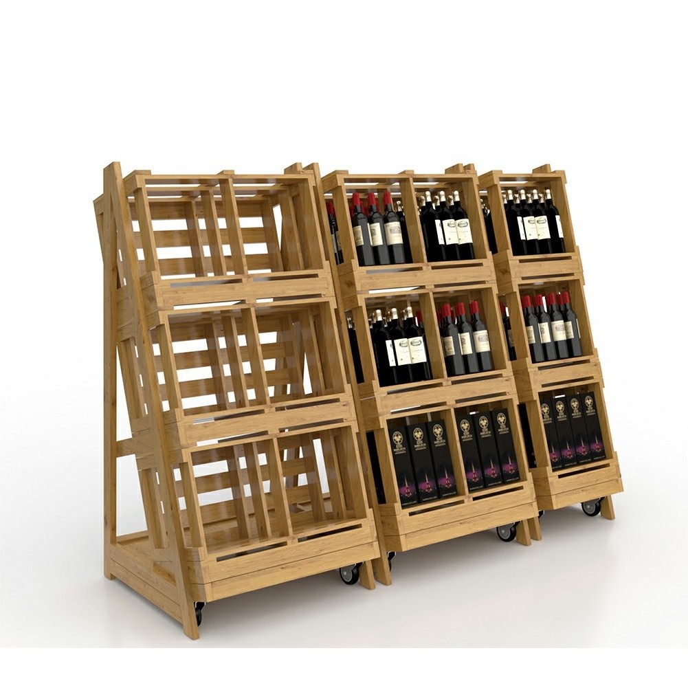 High Quality Wooden Rack Bottle Glass Wine Display Stand Shelf for Supermarket