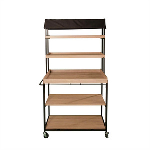 2022 OEM Custom Vendor Trolley With Shelves Frame Clothing Store Cabinet Display Rack With Rustic Wooden Shelf