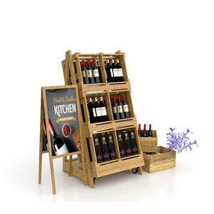 High Quality Wooden Rack Bottle Glass Wine Display Stand Shelf for Supermarket