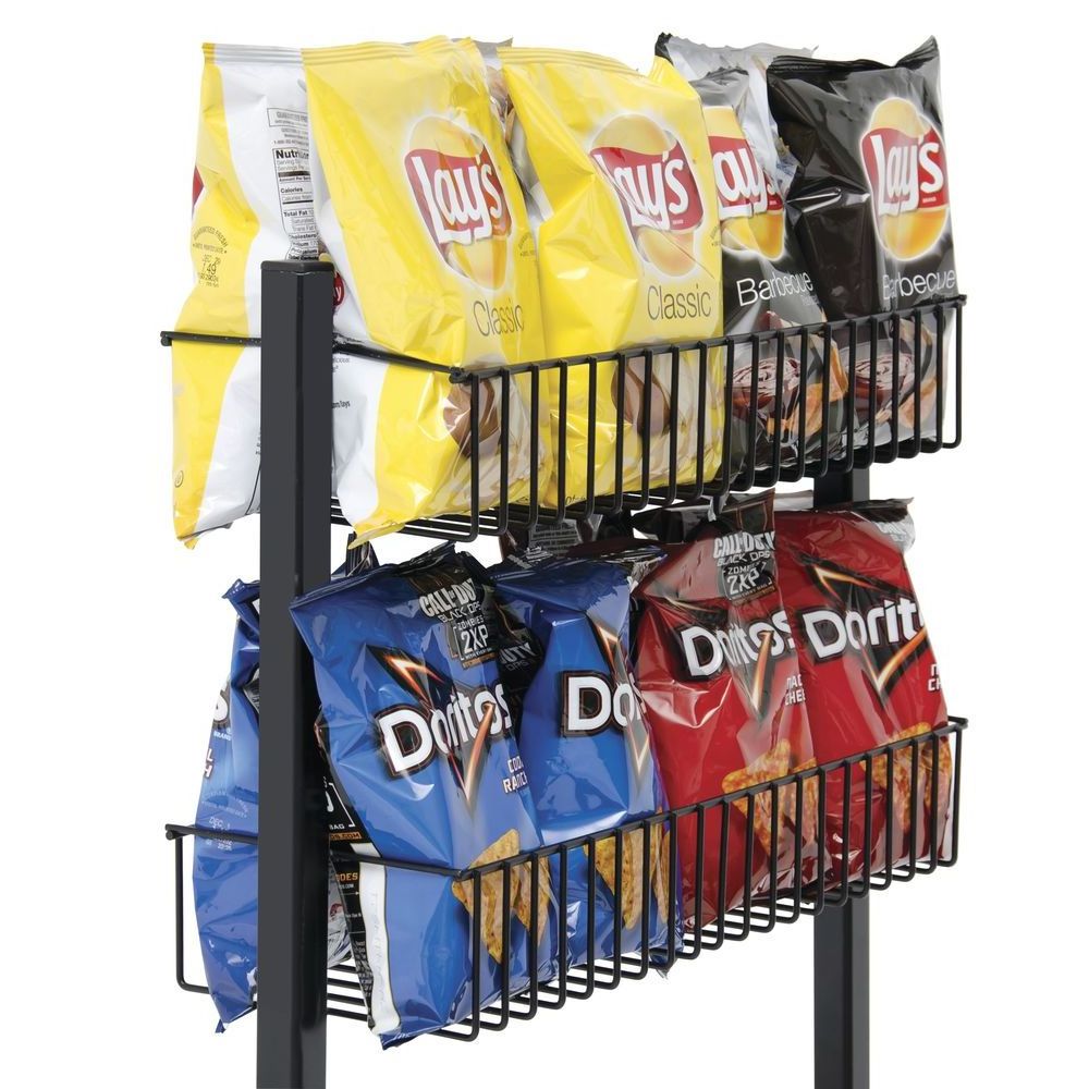 Narrow Profile Black Metal Display Stand 5-Shelf Chip Display Racks Snacks Basket Display Rack Stands